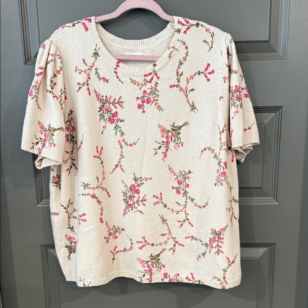 LC Lauren Conrad Cream and Pink Floral Sweater